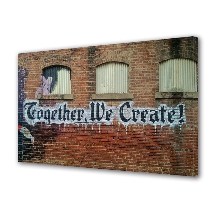 Tablou Canvas Premium, Art Star, Together we create, Mesaje, Panza pe cadru de lemn, Decoratiuni Moderne pentru Casa, 20 x 30 cm