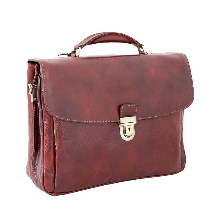 Geanta pentru laptop din piele naturala vachetta, util land, coniac, GL163A