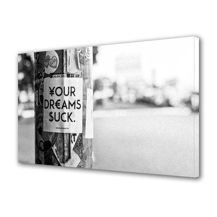 Tablou Canvas Premium, Art Star, Dream about money, Mesaje, Panza pe cadru de lemn, Decoratiuni Moderne pentru Casa, 20 x 30 cm