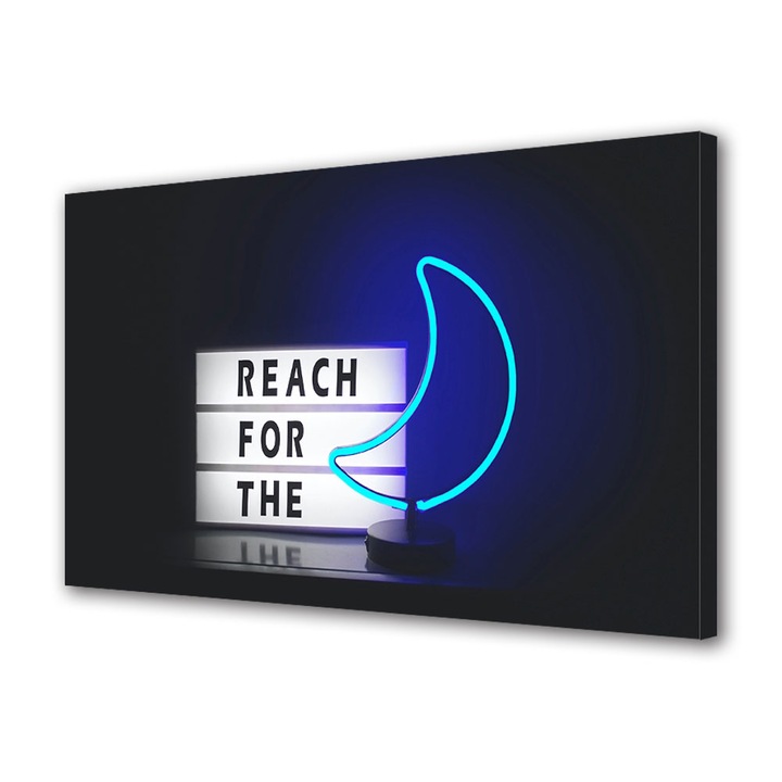 Tablou Canvas Premium, Art Star, Reach for the moon, Mesaje, Panza pe cadru de lemn, Decoratiuni Moderne pentru Casa, 20 x 30 cm