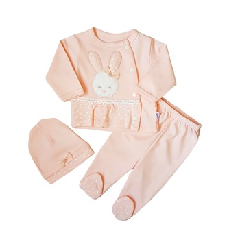 Compleu nou-nascut fetita 3 piese din bumbac, Iepuras, varsta 0-3 luni, 62 cm, Roz Compleu nou-nascut fetita 3 piese din bumbac, Iepuras, varsta 0-3 luni, 62 cm, Roz