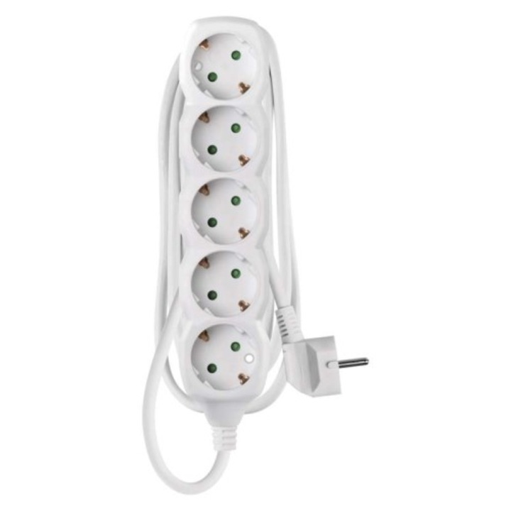 Разклонител Emos P0521, Бял, 5хШуко, Кабел 150cm, Детска защита