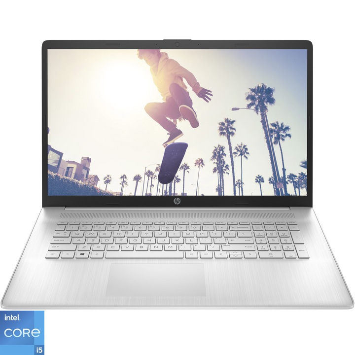 Лаптоп HP 17-cn2014nq, Intel® Core™ i5-1235U, 17.3", Full HD, 8GB, 1TB HDD + 256GB SSD, NVIDIA® GeForce® MX550 2GB, FreeDOS, Natural Silver