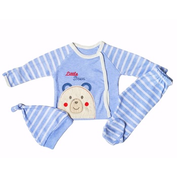 Compleu nou-nascut 3 piese baieti, Little bear, varsta 0-3 luni, 62 cm, Alb/Albastru Compleu nou-nascut 3 piese baieti, Little bear, varsta 0-3 luni, 62 cm, Alb/Albastru