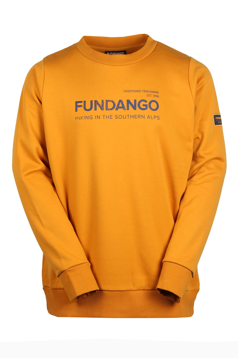 Fundango, Bluza sport cu decolteu la baza gatului si imprimeu logo Warren, Galben mustar