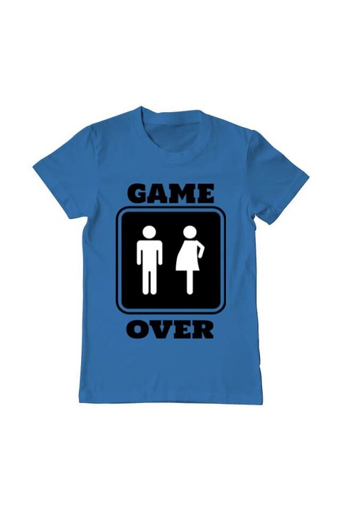 Tricou barbat, Printado, game over pregnant, Bumbac, Regular fit, Albastru azuriu, M INTL