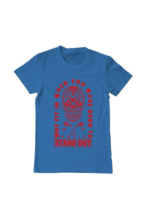 Tricou barbat, Printado, born to stand out, Bumbac, Regular fit, Albastru azuriu, 2XL INTL