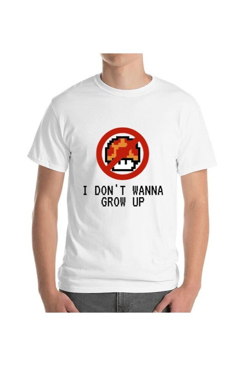 Tricou barbat, Printado, Casual, i dont wanna grow up, Bumbac, Regular fit, Alb, M INTL