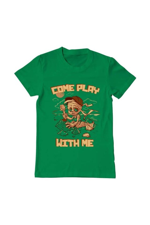 Tricou barbat, Printado, come play with me, Bumbac, Regular fit, Verde mediu, 2XL INTL