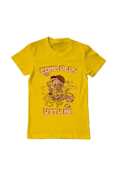 Tricou barbat, Printado, come play with me, Bumbac, Regular fit, Galben, S INTL