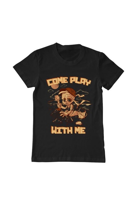 Tricou barbat, Printado, come play with me, Bumbac, Regular fit, Negru, S INTL