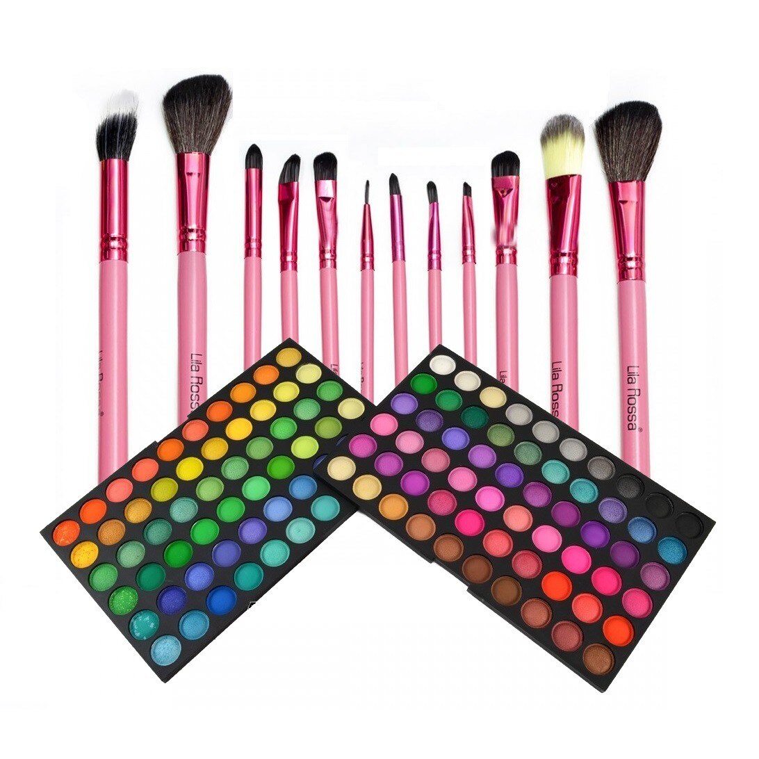 Trusa Farduri 120 culori Jelly Matte + 12 Pensule Machiaj Pink Lila Rossa