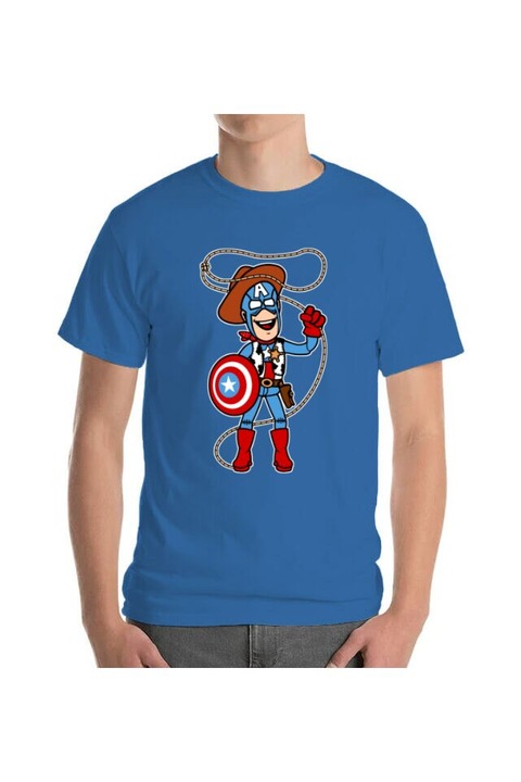 Tricou barbat, Printado, captain woody, Bumbac, Regular fit, Albastru azuriu, XL INTL