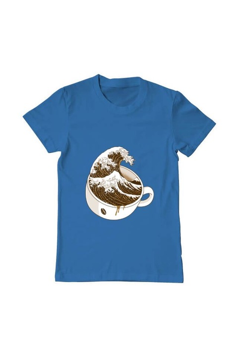 Tricou barbat, Printado, the great wave off coffee, Bumbac, Regular fit, Albastru azuriu, S INTL