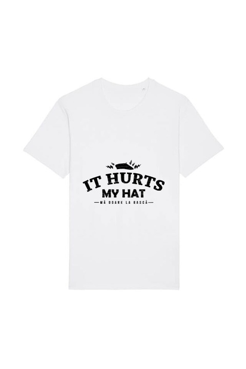 Tricou barbat, Printado, Casual, it hurts my hat, Bumbac, Regular fit, Alb, M INTL