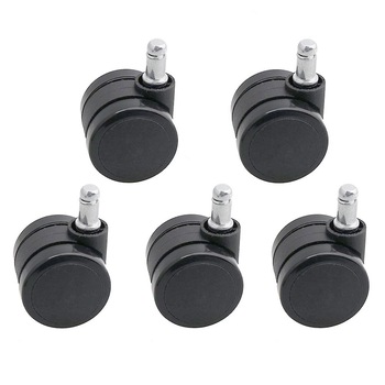 Set 5 roti cu suprafarta de rulare poliuretan, diametru 60mm, tija 11mm, pentru scaune de birou Set 5 roti cu suprafarta de rulare poliuretan, diametru 60mm, tija 11mm, pentru scaune de birou