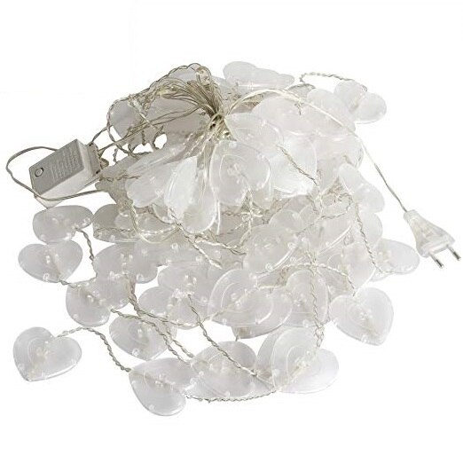 Instalatie Craciun, 3 m, 128 LED-uri, alb-cald, tip perdea, in forma de inima, telecomanda cu 8 functii, Flippy