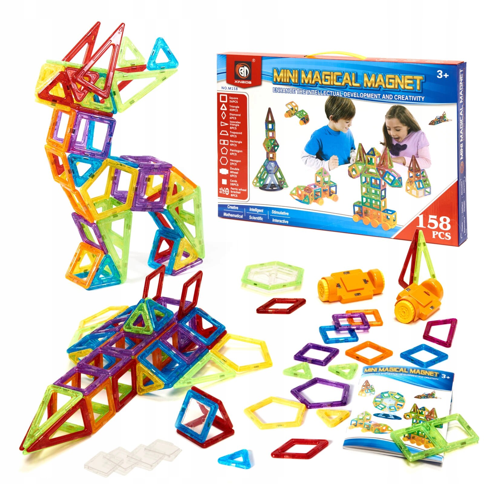 Set Educativ si Creativ Magnetic cu 158 Piese, 