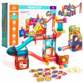 Set Educativ si Creativ Magnetic 2 in 1 cu 78 Piese, Traseu Bila,  Set Educativ si Creativ Magnetic 2 in 1 cu 78 Piese, Traseu Bila,
