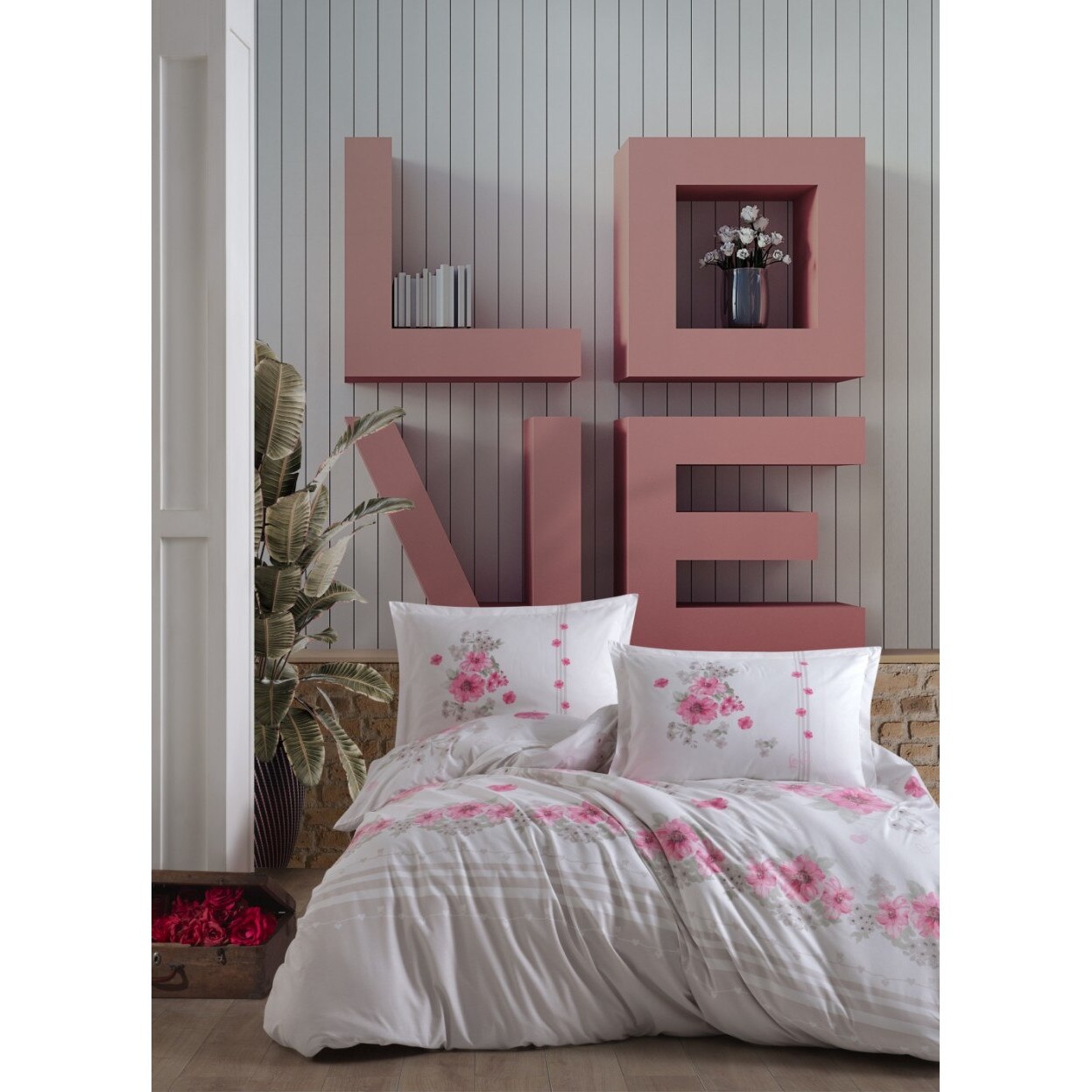 Set lenjerie pat dublu bumbac 100% ranforce, 4 piese, 240 x 260 cm, Ralex Pucioasa, Lovers