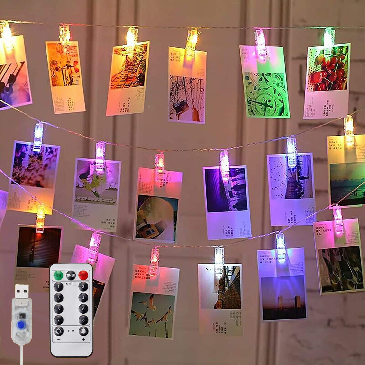 Instalatie de Craciun, YWX®, 6 M, 40LED, 8 Moduri iluminat, Telecomanda, Rezistent la apa, Clama, USB, Pentru fotografii, carti postale, Multicolor