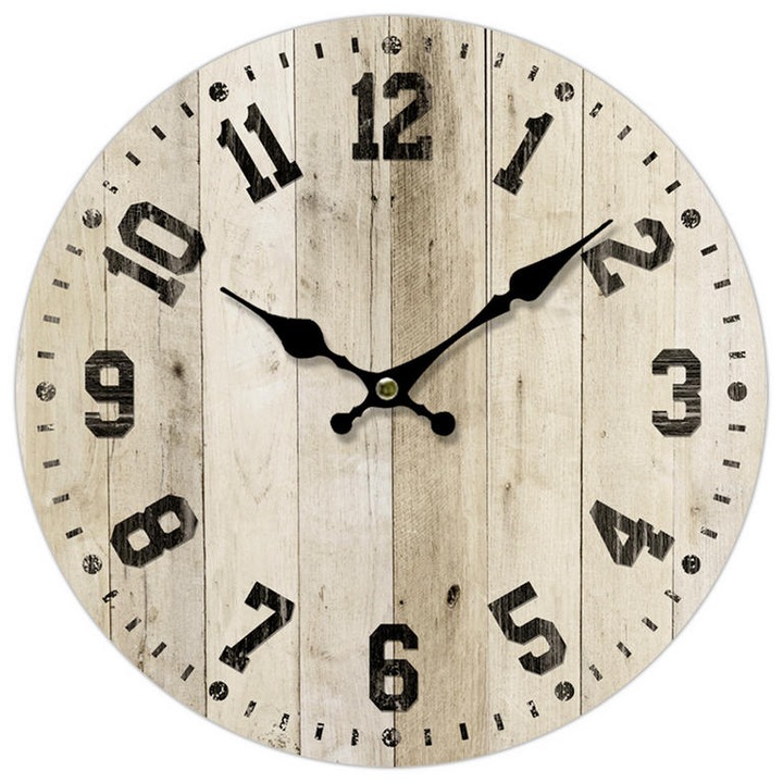 Декоративен стенен часовник, Дървен ефект, Кафяв, 34 см