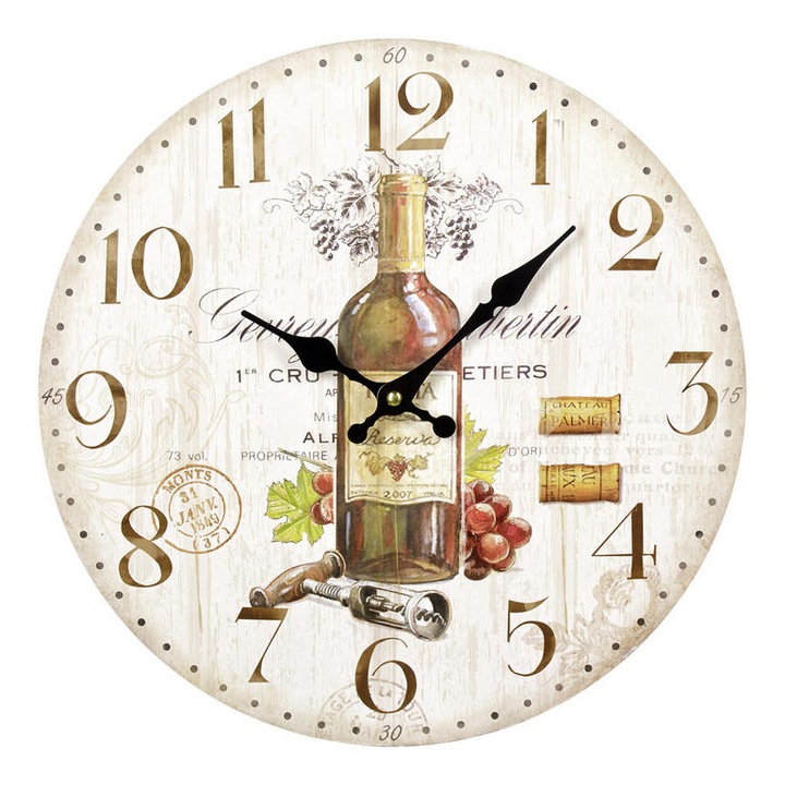 Декоративен стенен часовник, Wine Edition, сив, 34 см