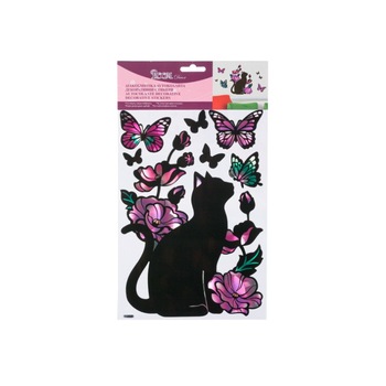 Set 7 stickere decorative cu pisica, flori si fluturi, 20x30 cm, Negru Multicolor, JMB-BBL2888 Set 7 stickere decorative cu pisica, flori si fluturi, 20x30 cm, Negru Multicolor, JMB-BBL2888