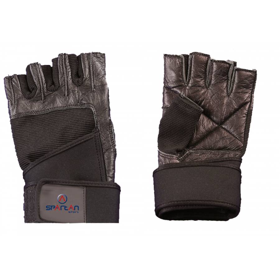 Manusi pentru fitness, Spartan, Pro Stabilizer, marimea XXL, piele naturala, negre, prindere Velcro