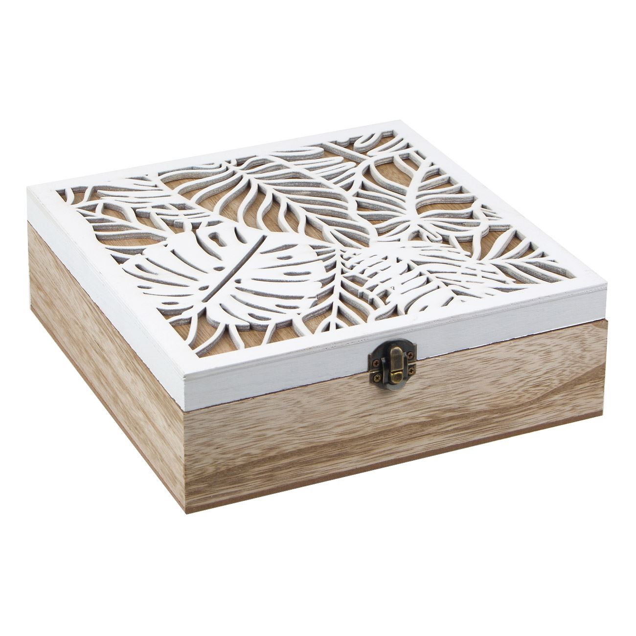 Cutie de depozitare Zola®, din lemn, decorativa , 24x24x7.5 cm, 1 compartiment, model frunza