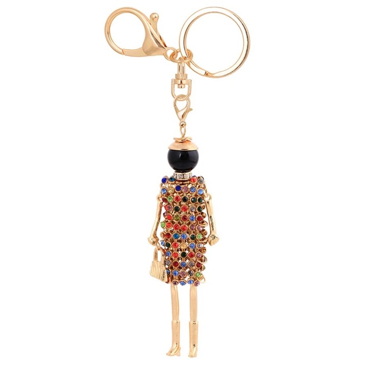 Златен ключодържател, кукла с разноцветни камъни, Gerda C5, Pursehuit