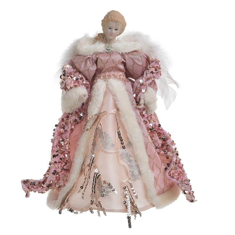 Varf ingeras pentru brad de craciun iluminat cu led , roz,30cm