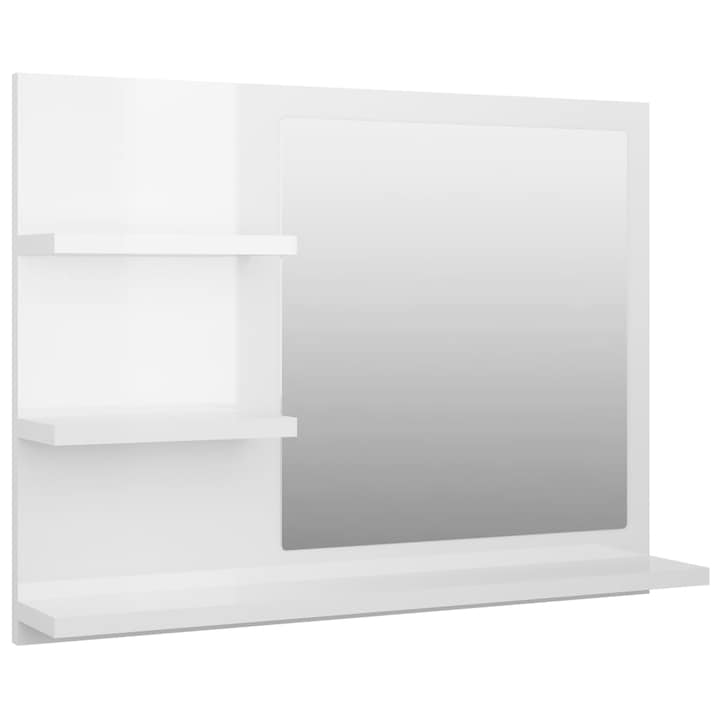 Oglinda de baie vidaXL, alb extralucios, 60 x 10,5 x 45 cm, PAL