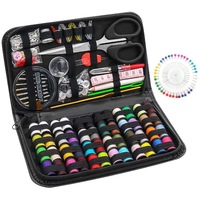 Set consumabile si accesorii masina de cusut,172 piese, bobine cu ata, foarfece, ace, husa negru, Multicolor