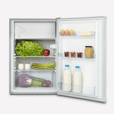 Frigider mini-bar H.Koenig, FGX890, congelator 17 l, H 85 cm, compact, silentios, volum 113 litri, picioare reglabile, usa reversibila, lumina interioara, gri