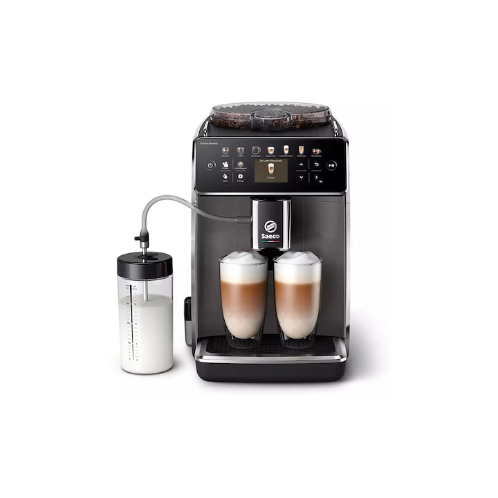 Автоматична еспресо машина Philips Saeco GranAroma SM6480/00, 1500W, 15bar, 1.8l, Автоматично разпенване, 14 напитки, 3 предварително зададени вкуса, Сребрист/Черен