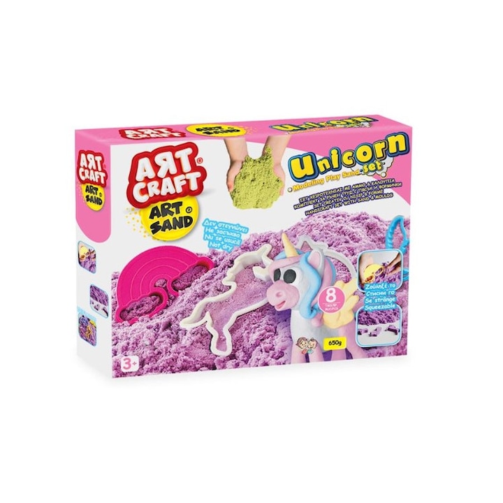 Set joc creatie nisip kinetic mov cu 8 forme de construit, 650gr, +3 ani