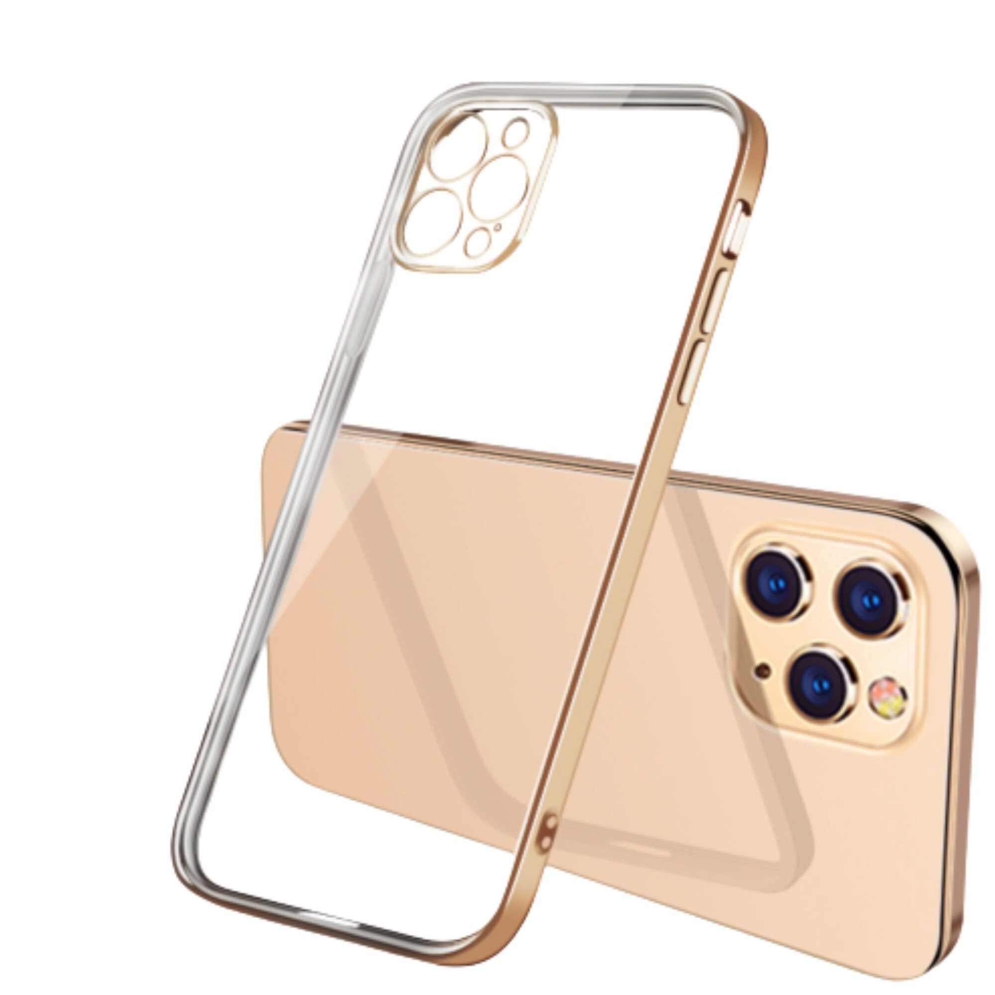 Husa de protectie compatibila iPhone 12 Pro Max , 360 Cover Design New Thin Shockproof TPU 4K HD , protectie completa a camerei Auriu