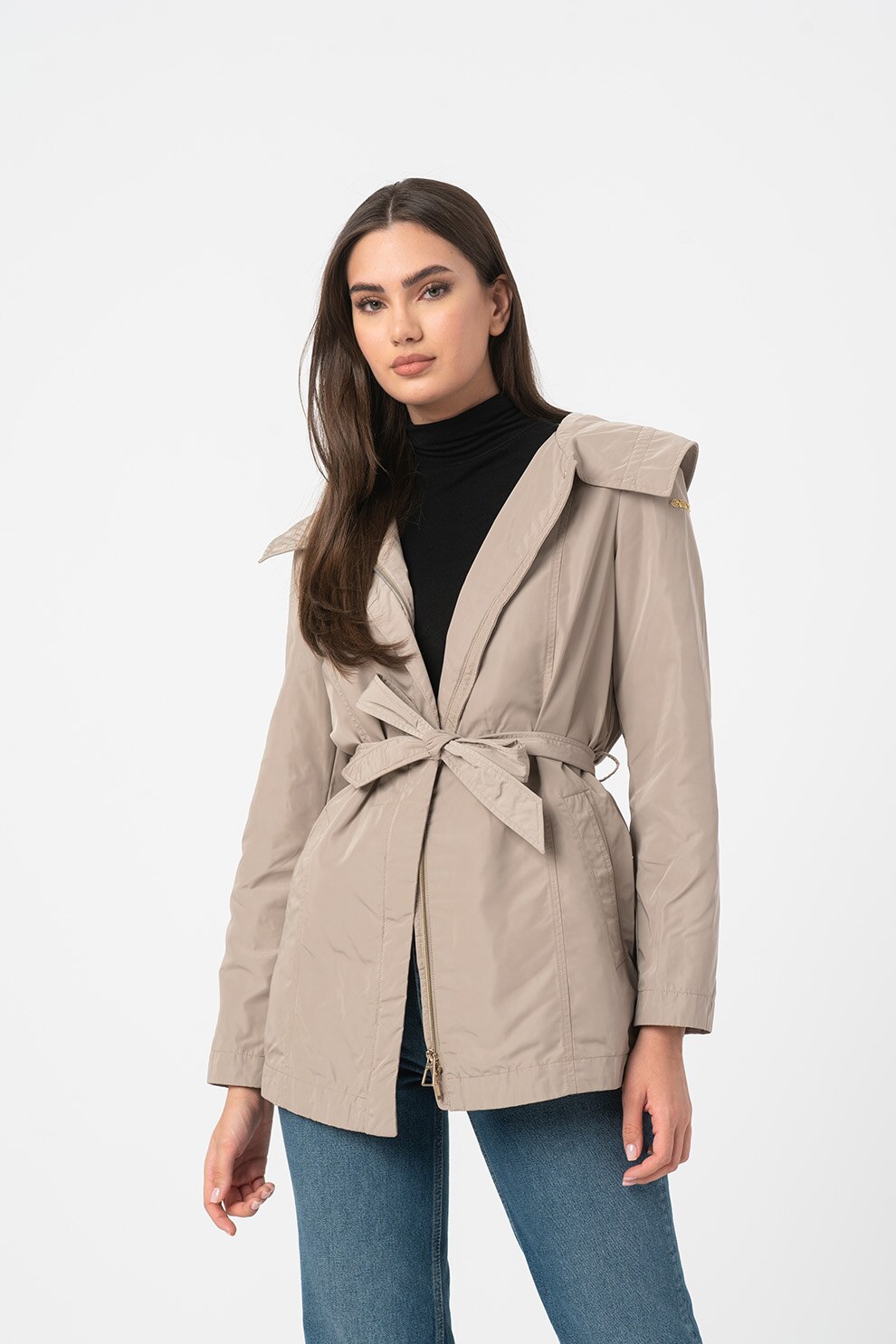 Geox, Jacheta usoara cu un cordon detasabil in talie Airell, Grej