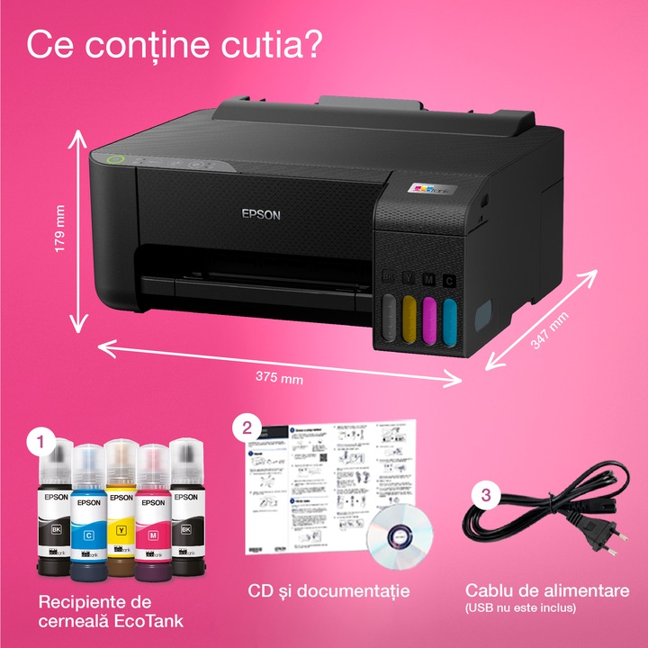 Imprimanta inkjet color CISS Epson EcoTank L1250, Wireless, dimensiune ...