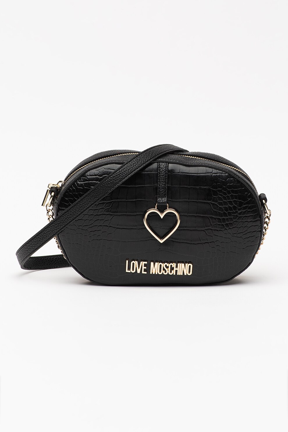 Love Moschino, Geanta crossbody de piele ecologica, Negru/Auriu deschis