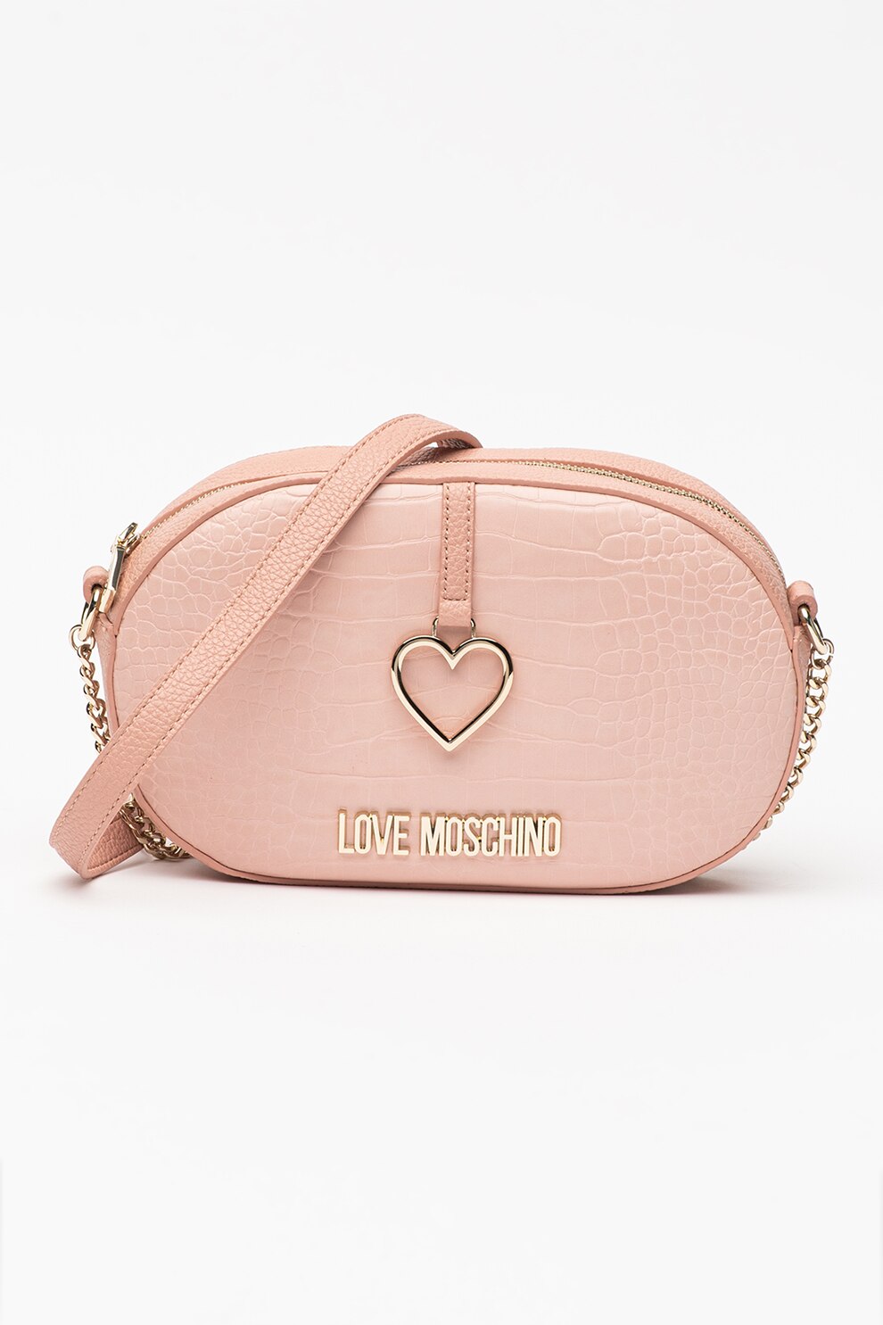 Love Moschino, Geanta crossbody de piele ecologica, Roz prafuit/Auriu
