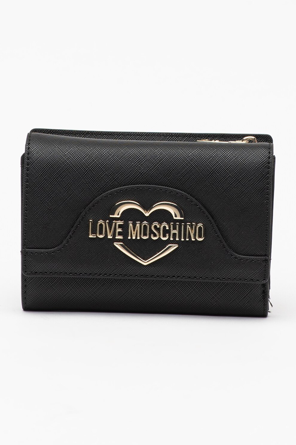 Love Moschino, Portofel cu logo metalic, Negru/Auriu deschis