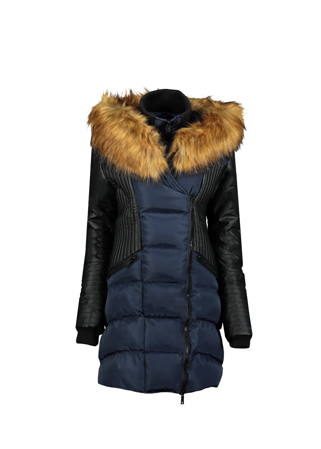 Geaca cu vatelina , Geographical Norway , Cu garnitura detasabila de blana sintetica, Bleumarin