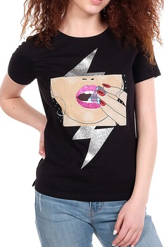 Tricou dama Lips W01I0M-I3Z00, Guess Jeans, Negru, S Tricou dama Lips W01I0M-I3Z00, Guess Jeans, Negru, S
