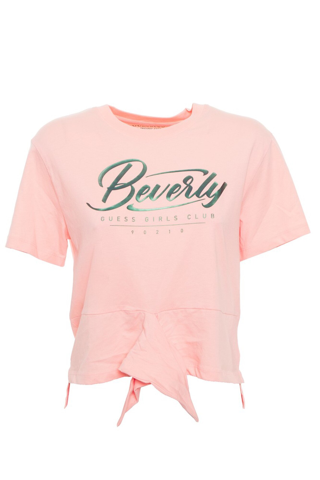 Tricou dama crop din bumbac organic, Guess Jeans, Roz