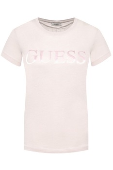 Tricou dama cu text frontal, Guess Jeans, Roz pink