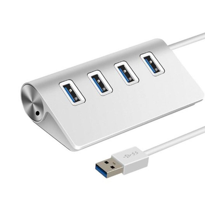 SILKASE USB 3.0 разширение в 4 USB 3.0 порта, 5 Gbps, метално сребристо