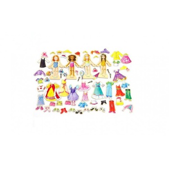 Set joc educativ magnetic din lemn Imbraca papusile Onshine, 63 piese Set joc educativ magnetic din lemn Imbraca papusile Onshine, 63 piese
