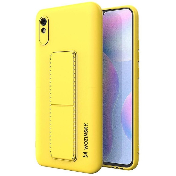 Калъф за телефон Wozinsky Kickstand Flexible Silicone със стойка за Xiaomi Redmi Note 9 Pro/ Redmi Note 9S, жълт